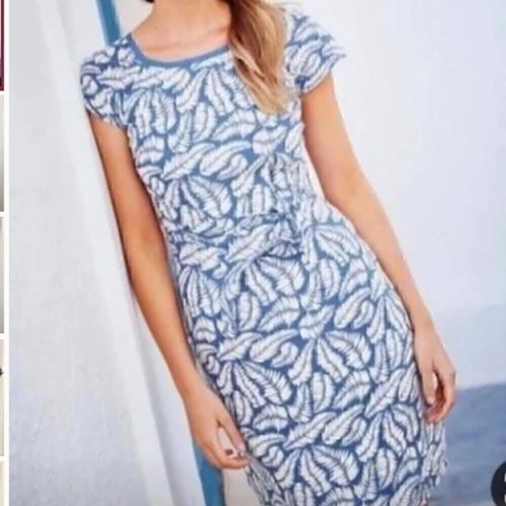 Boden Blue & White Leaf Print Easy Day Dress Size 4R